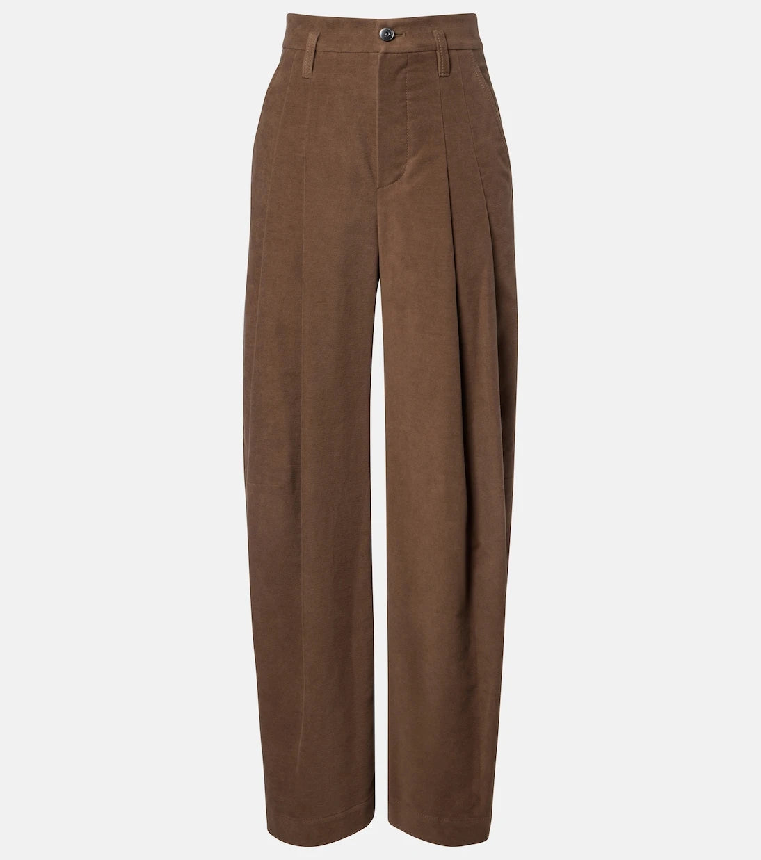 Brunello Cucinelli - بنطال واسع الساقين بخصر عالٍ من القطن ومُكسَّر