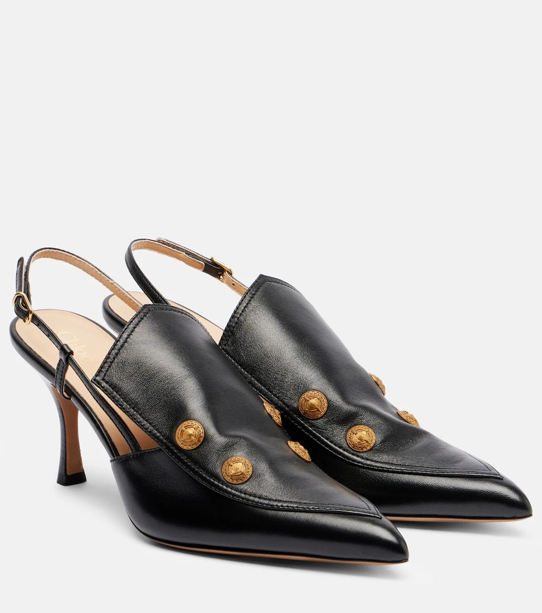 Chloé - Agnes embellished leather slingback pumps