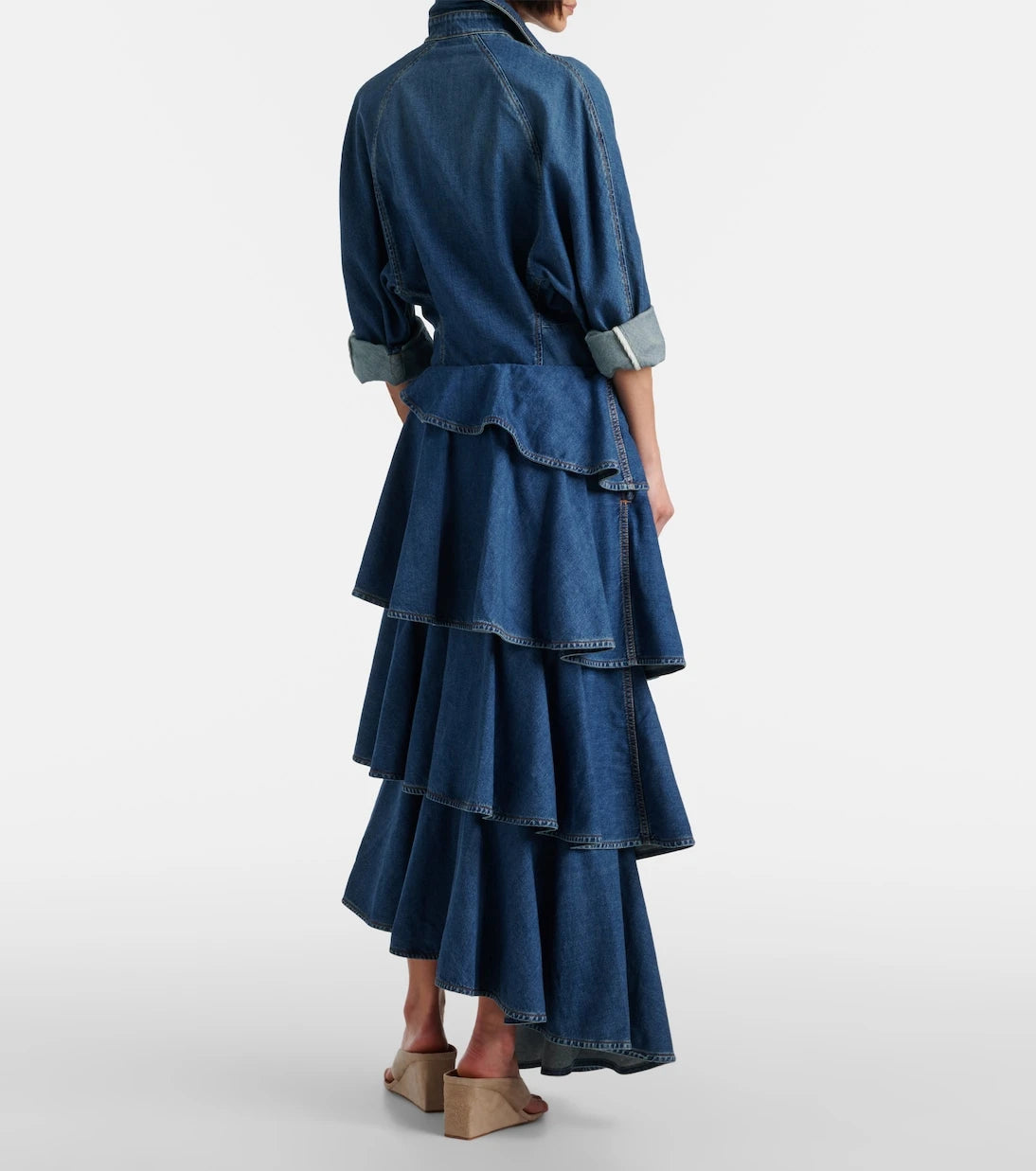 Alaïa - Spiral tiered denim midi skirt