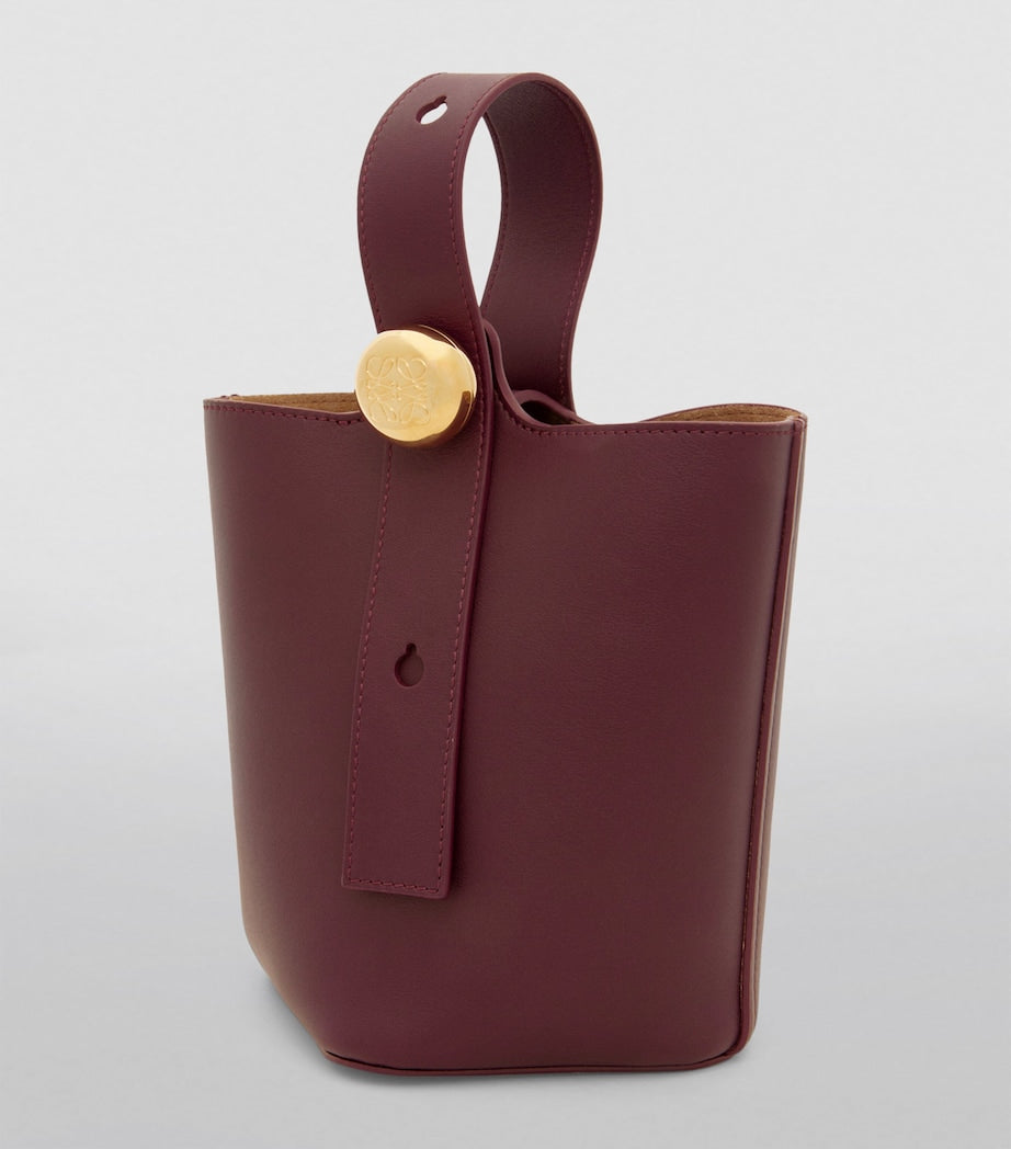 LOEWE Burgundy Mini Leather Pebble Bucket Bag