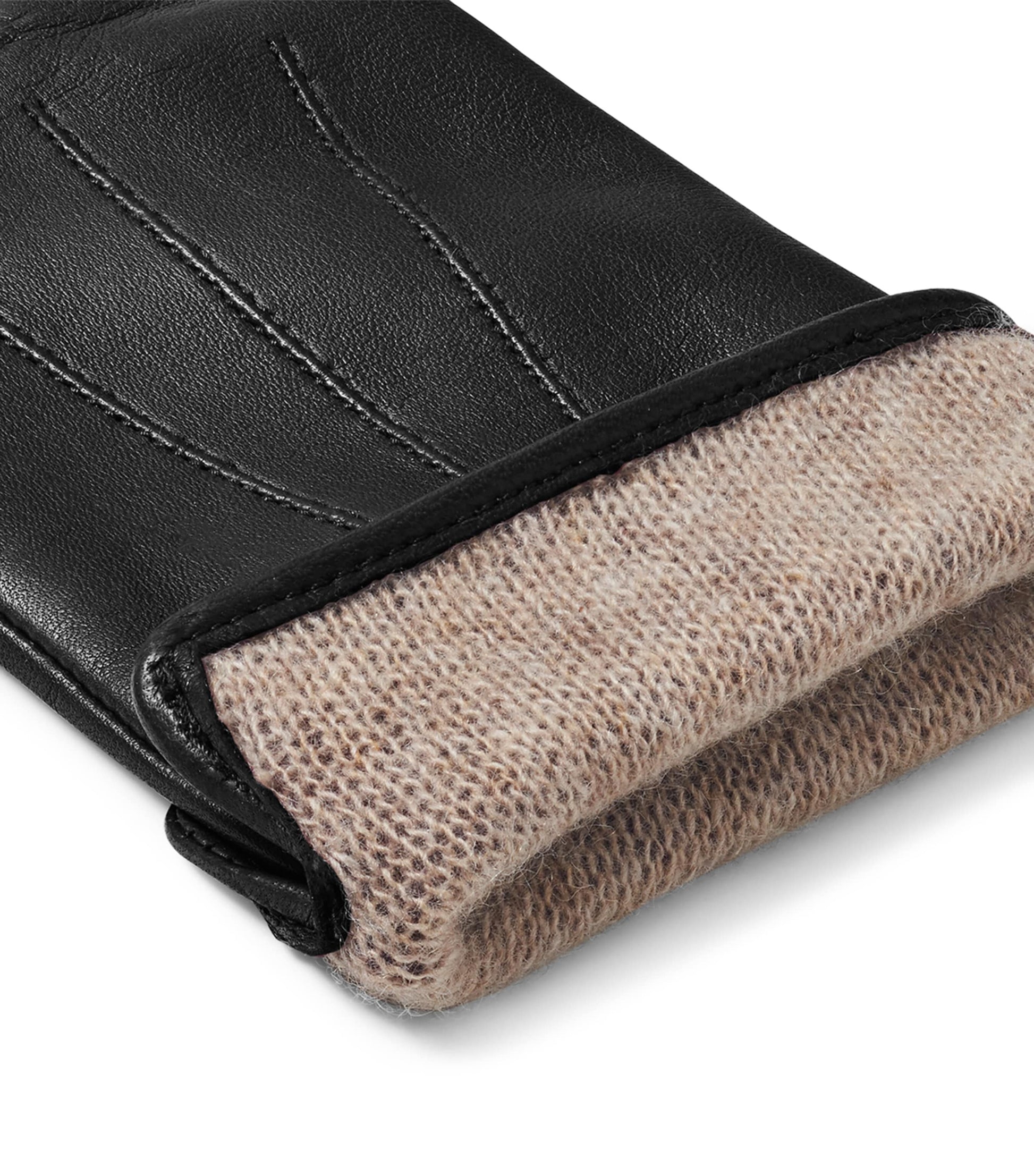 Aspinal Of London Black Women's Wool-Cashmere Lined Leather Gloves (Large)