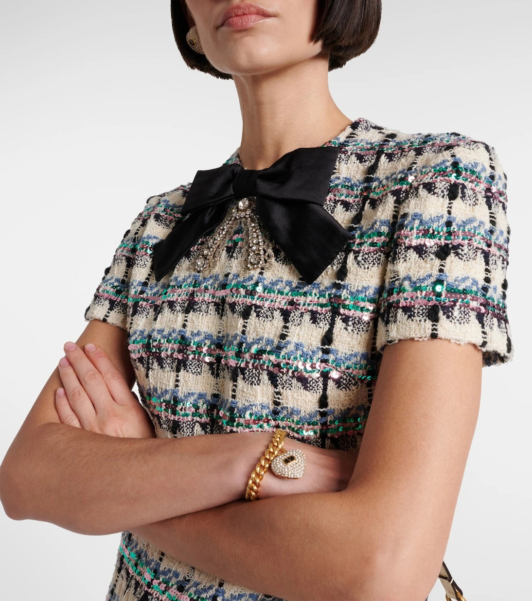 فالنتينو - فستان قصير من التويد المزين بنقشة الكاروهات