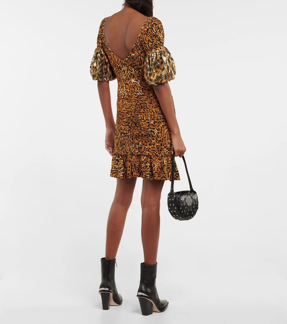 Rabanne - Embellished animal-print ruched minidress