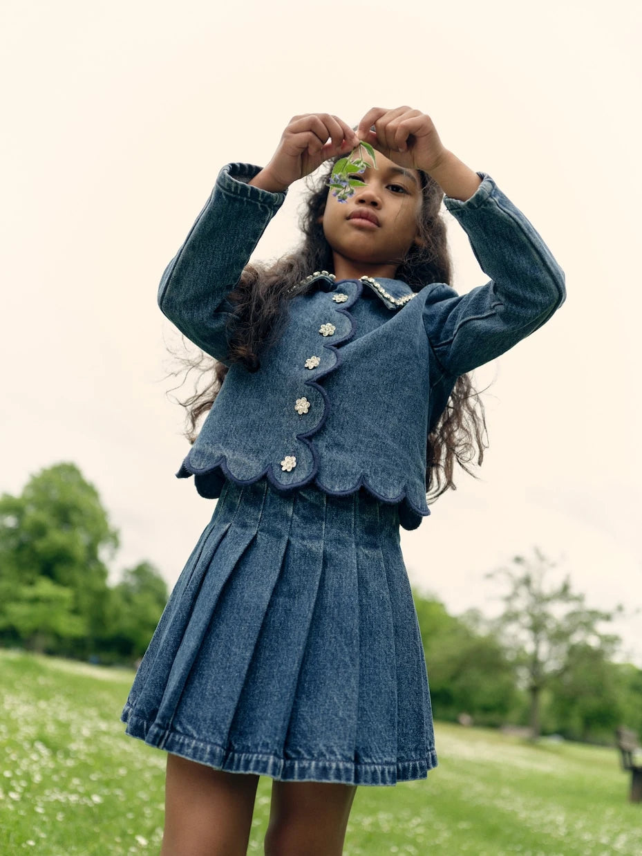 Self-Portrait Kids - Pleated denim skirt