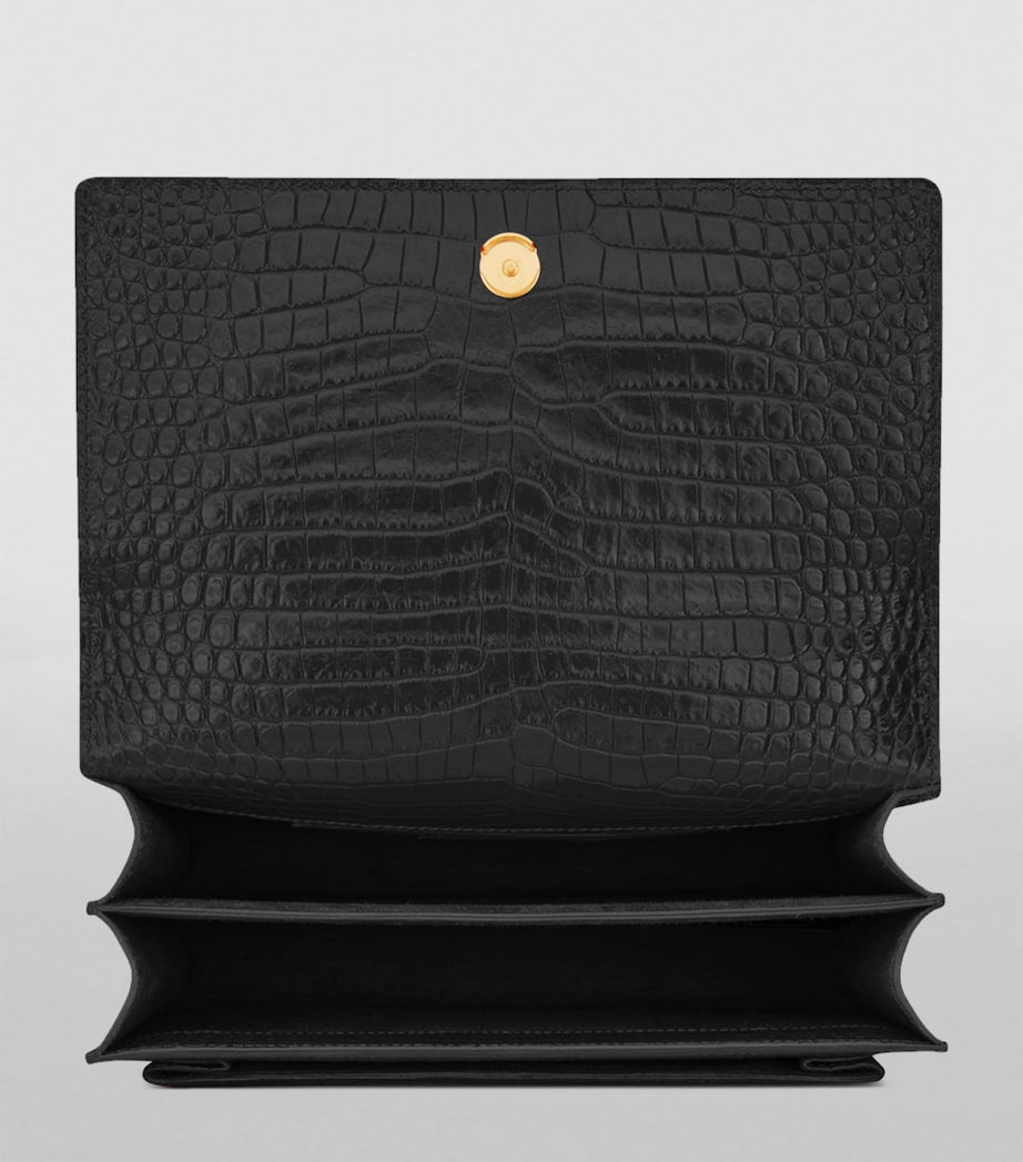 Saint Laurent Black Medium Sunset Croc-Embossed Shoulder Bag