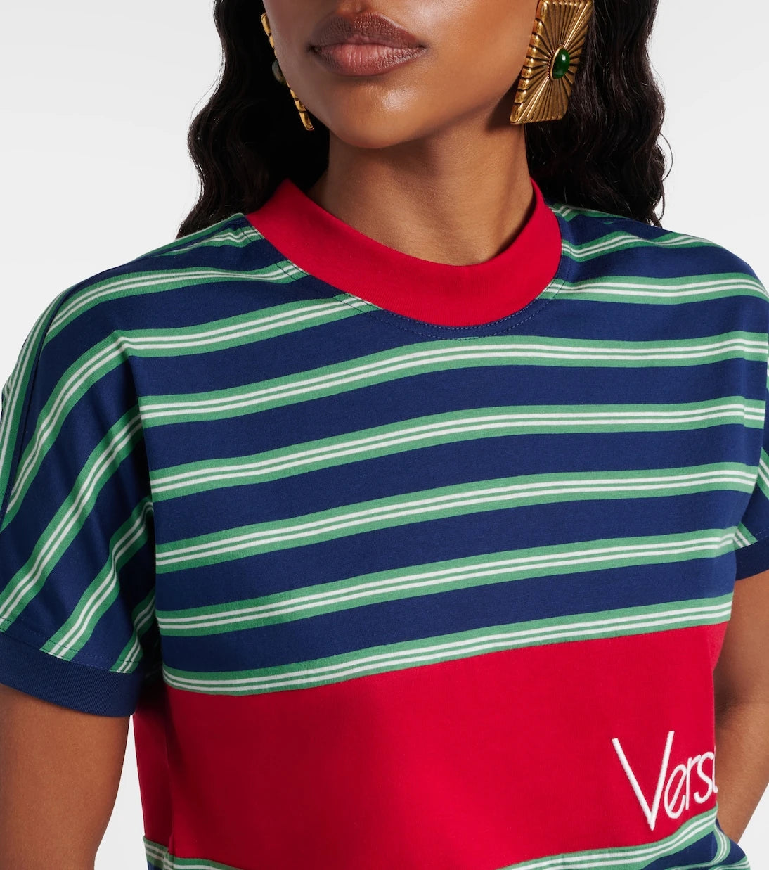 Versace - Logo embroidered striped cotton T-Shirt