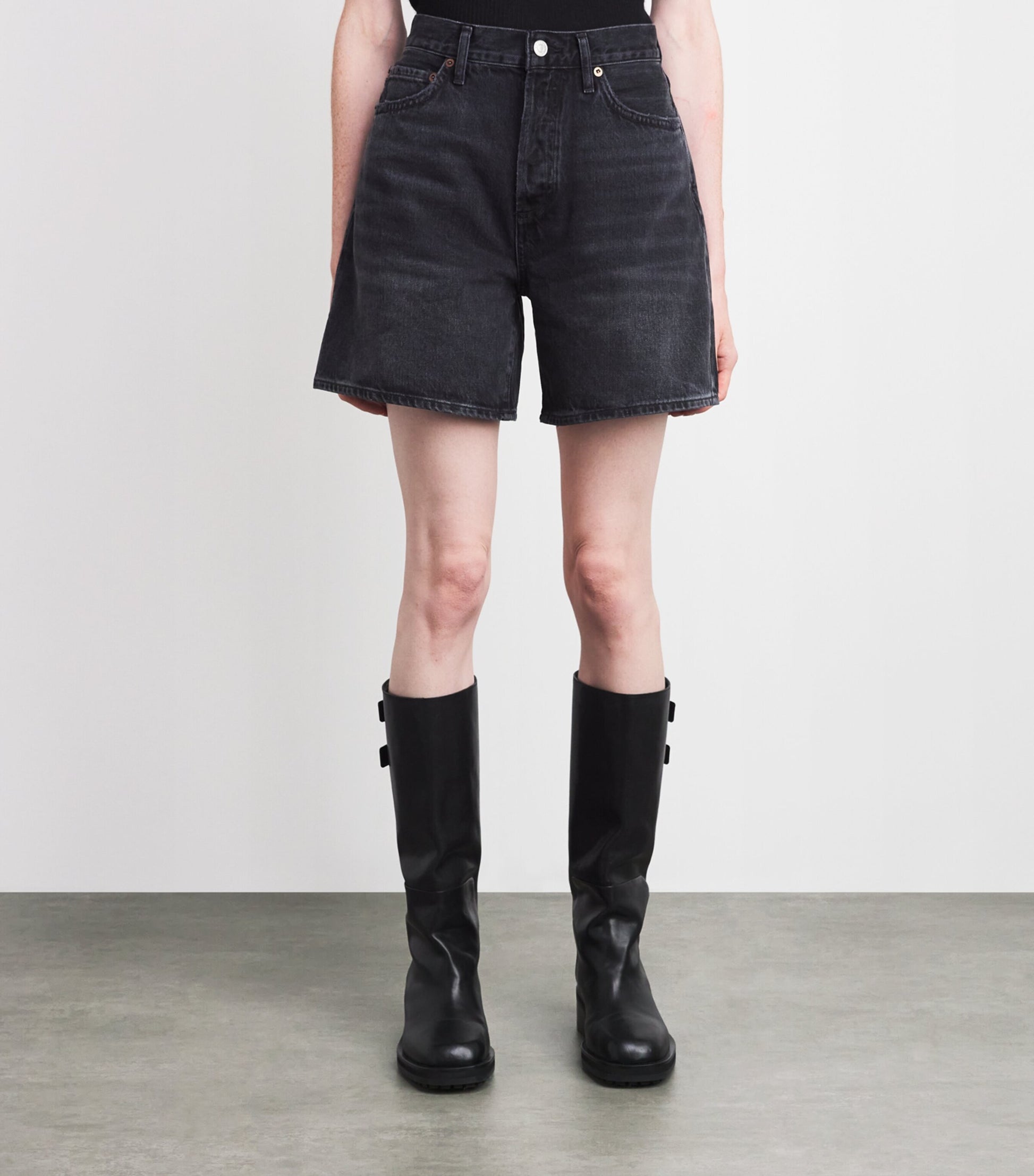 AGOLDE Black Denim Dame Wide-Leg Shorts