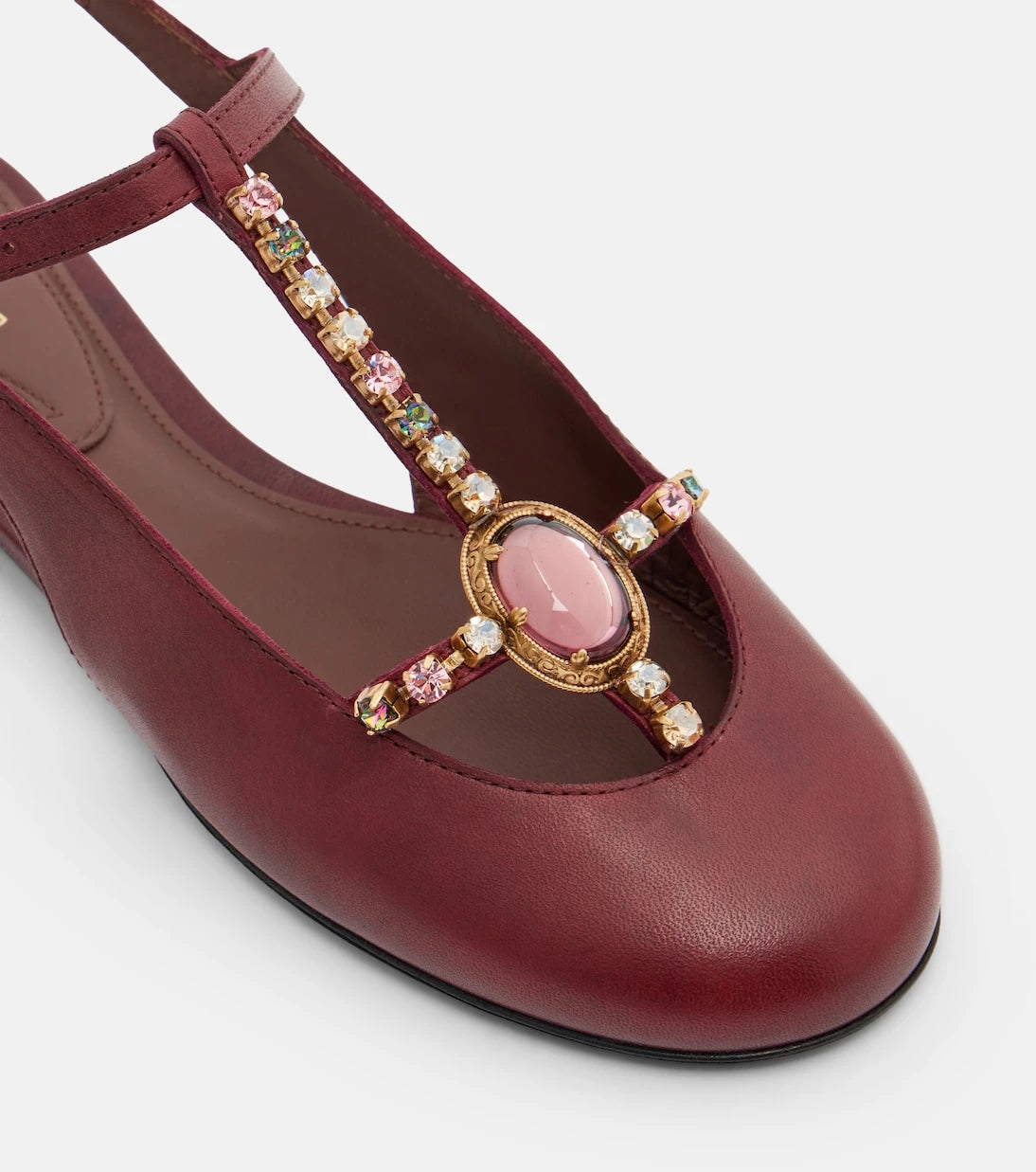 Etro - Embellished leather slingback flats