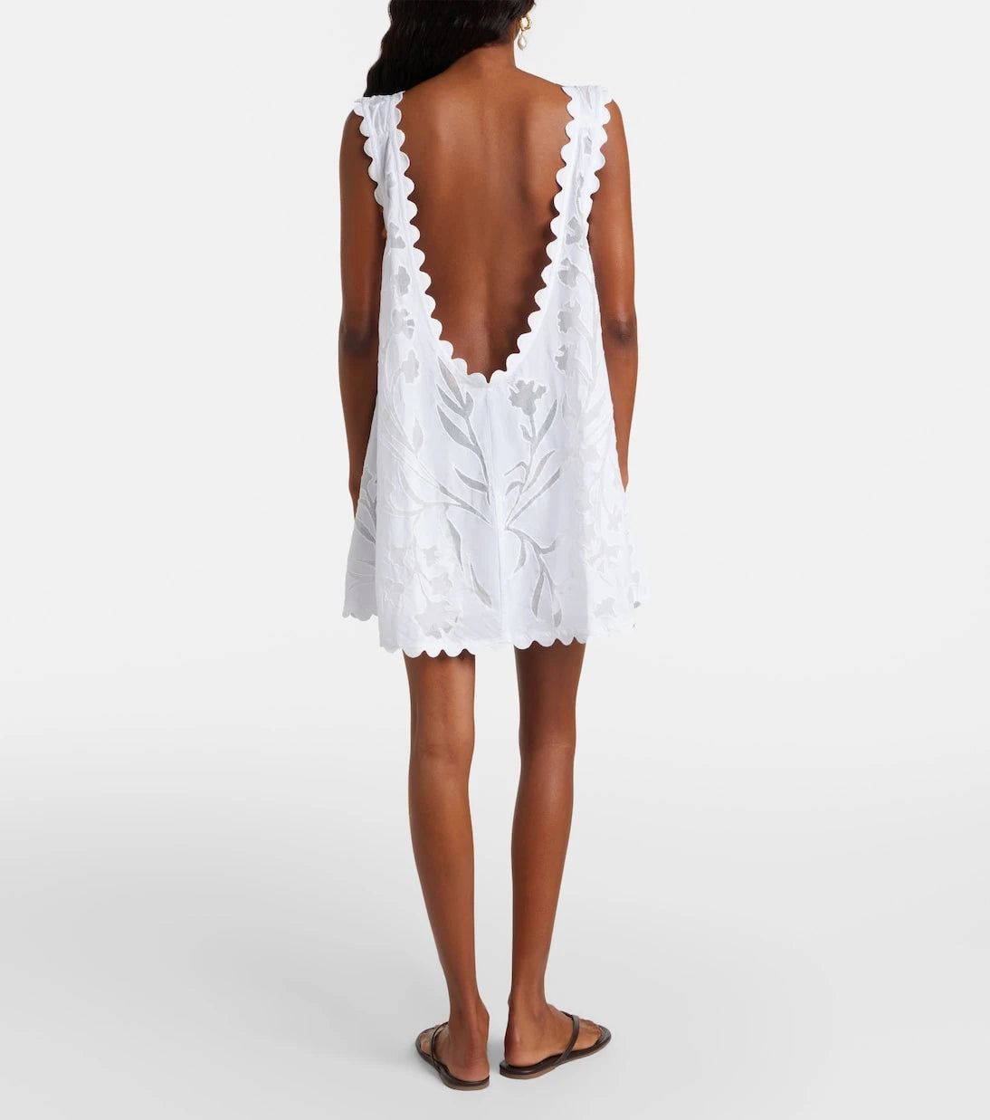 Juliet Dunn - Embroidered scalloped cotton minidress