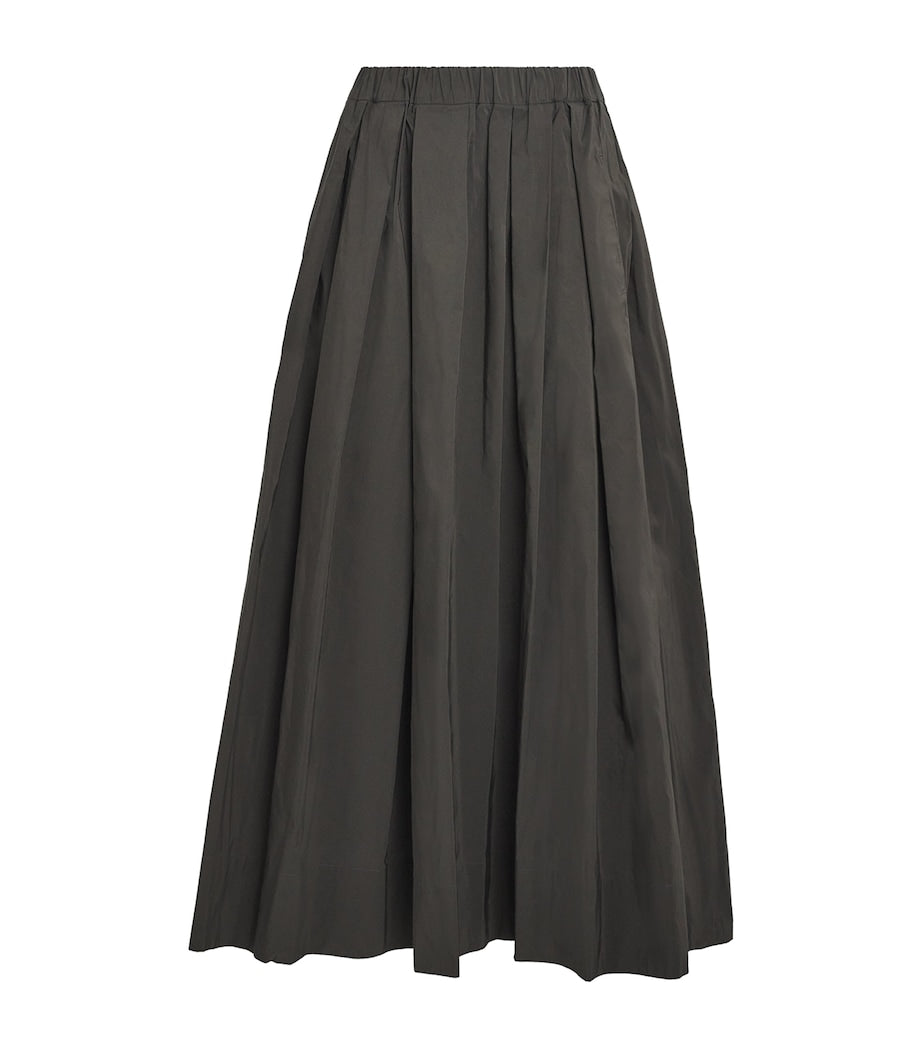 Green Cotton-Blend Pleated Midi Skirt
