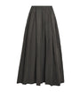 Green Cotton-Blend Pleated Midi Skirt