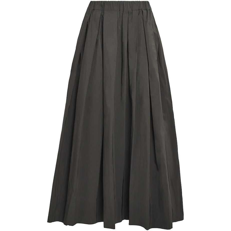Green Cotton-Blend Pleated Midi Skirt