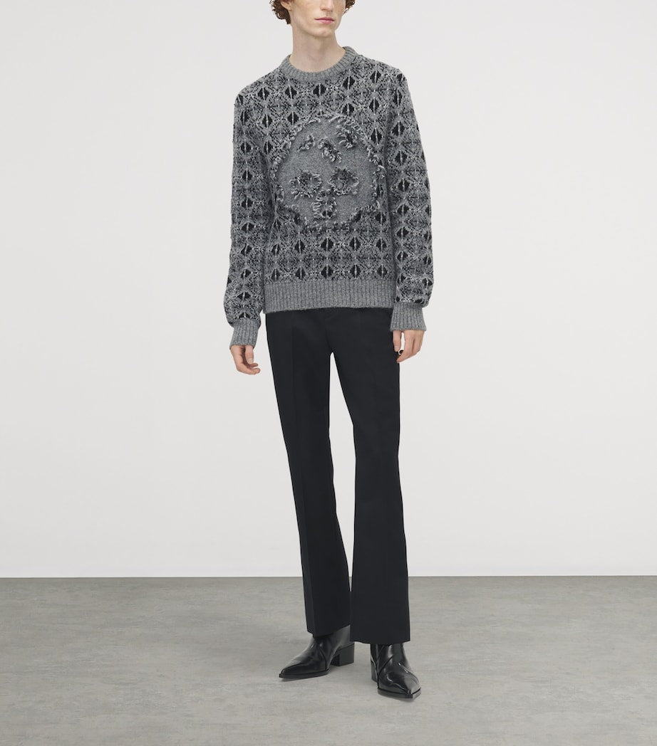 Black Distressed Skull Fair Isle Sweater