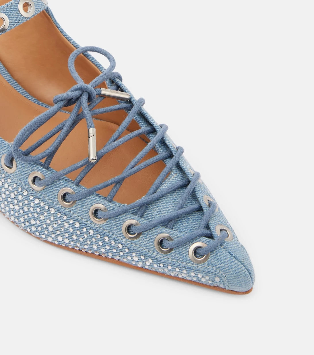 Ganni - Embellished lace-up denim mules