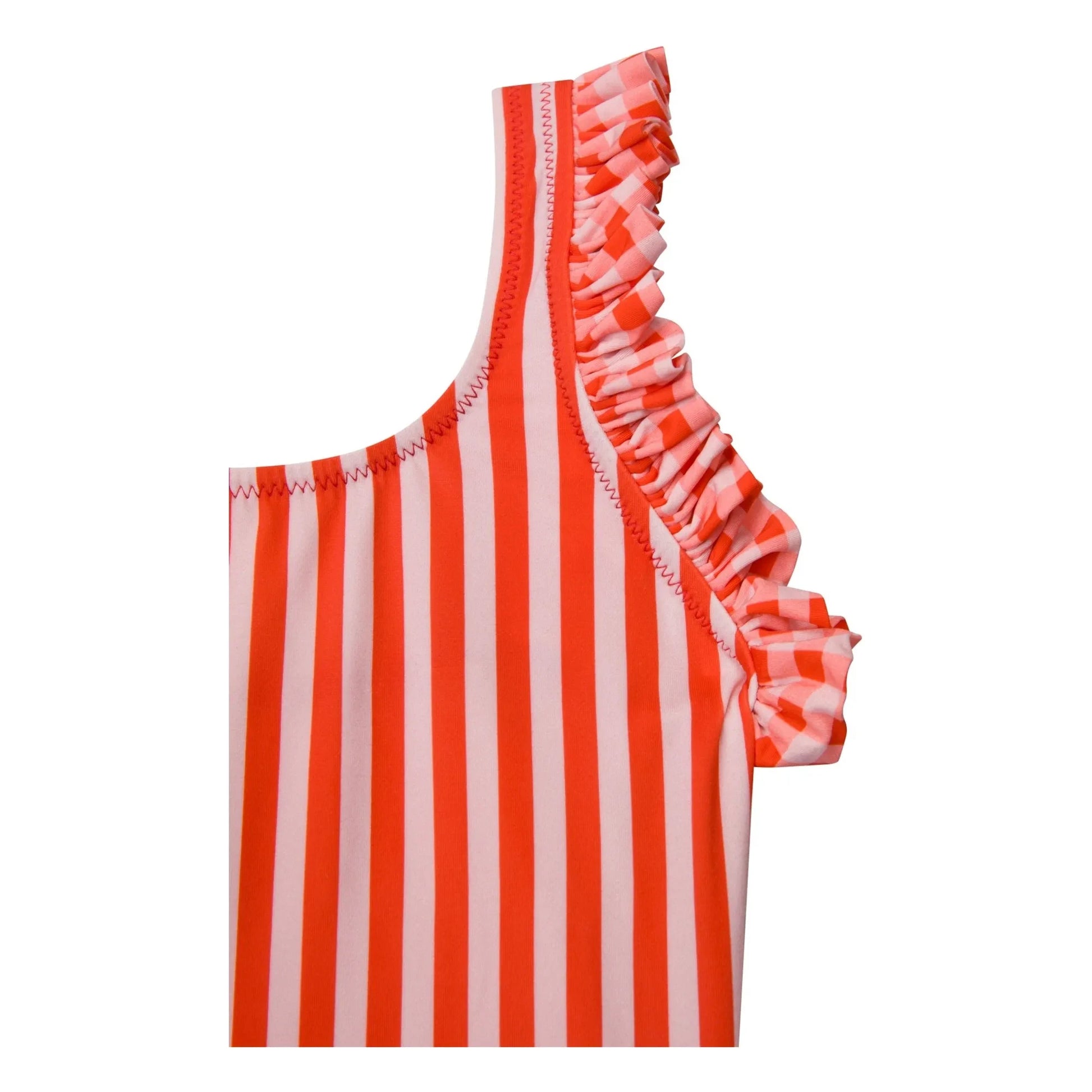Jera Mini - Striped Ruffle Swimsuit | Red