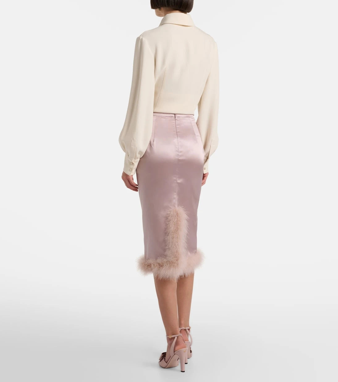 Valentino - Feather-trimmed high-rise midi skirt