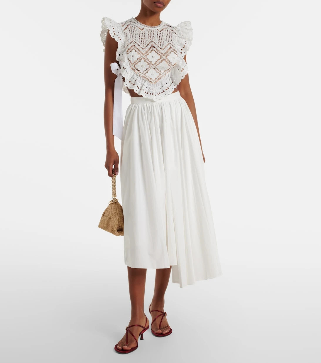 Self-Portrait - Cotton poplin midi skirt