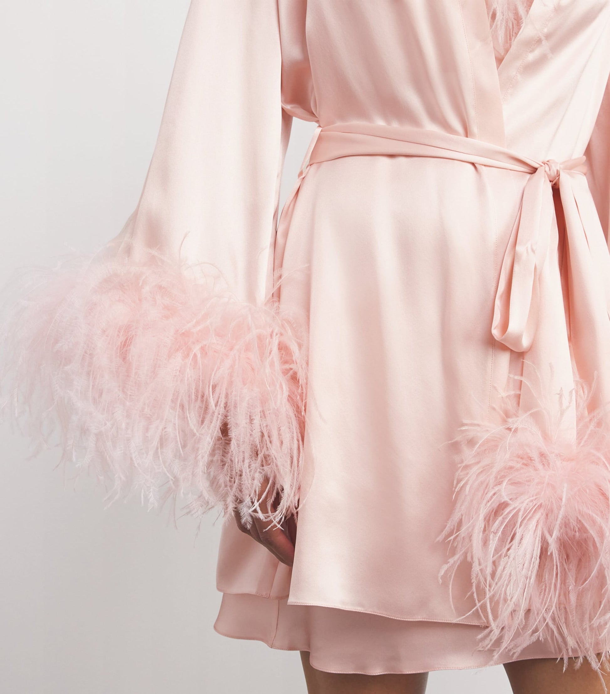 Gilda & Pearl Pink Silk-Ostrich Feather Short Robe