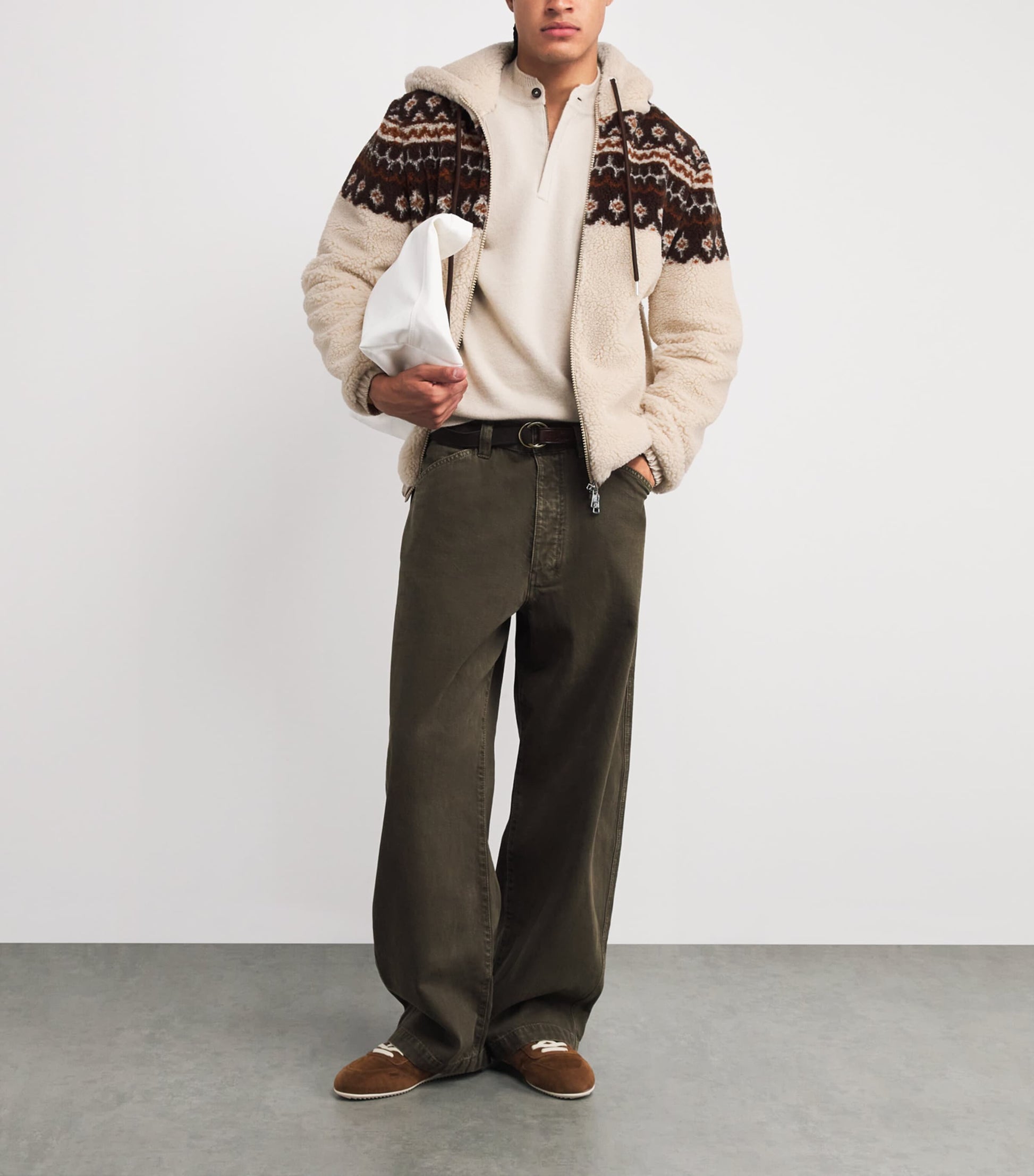 Moncler Brown Wool-Blend Geometric Jacquard Hoodie