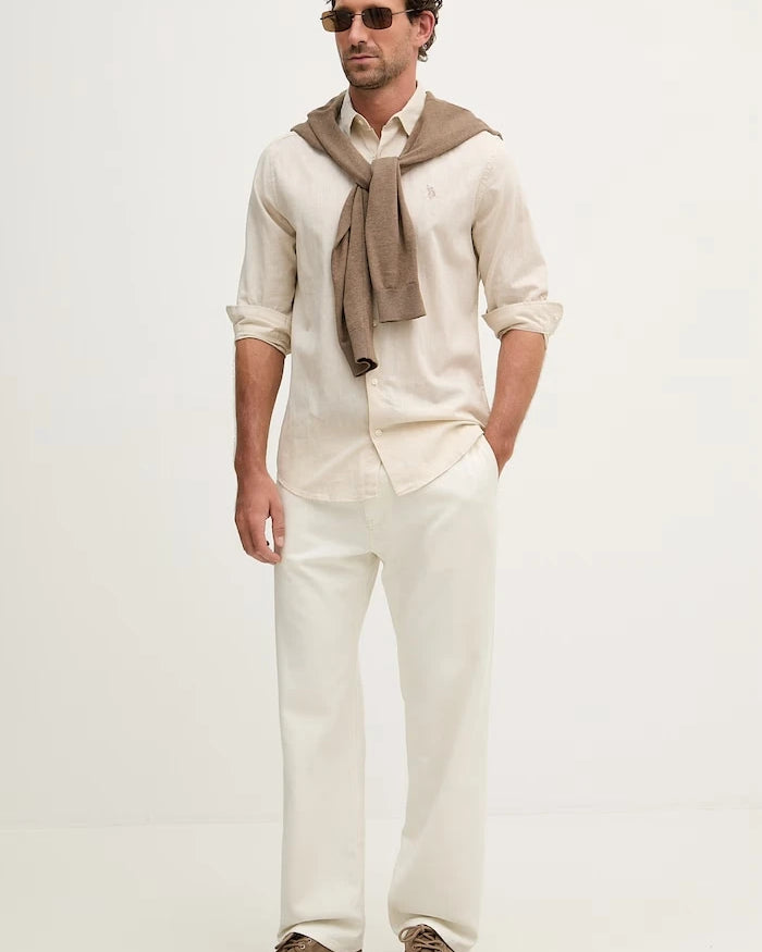 U.S. Polo Assn. Erkek Safari Gömlek LINEN BLEND LS