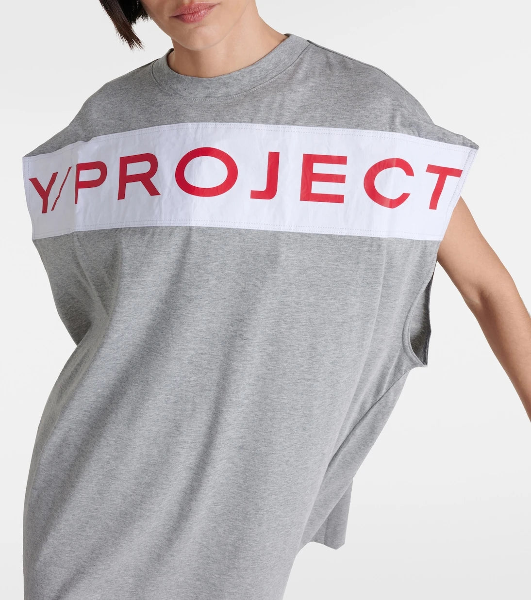 Y/Project - فستان قصير من القطن جيرسيه بطبعة شعار الماركة
