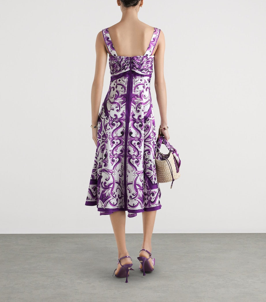 Dolce & Gabbana Multi Silk Majolica Print Midi Dress
