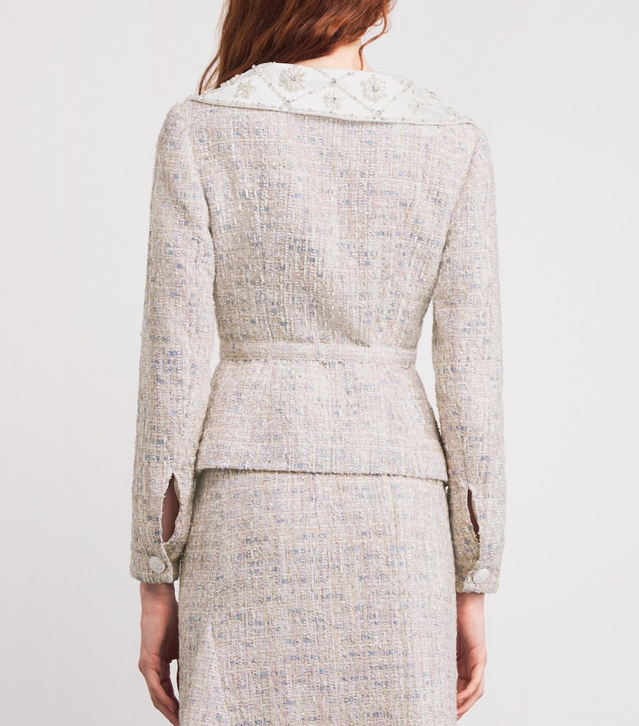 Huishan Zhang Pink Tweed Embellished Goldie Jacket