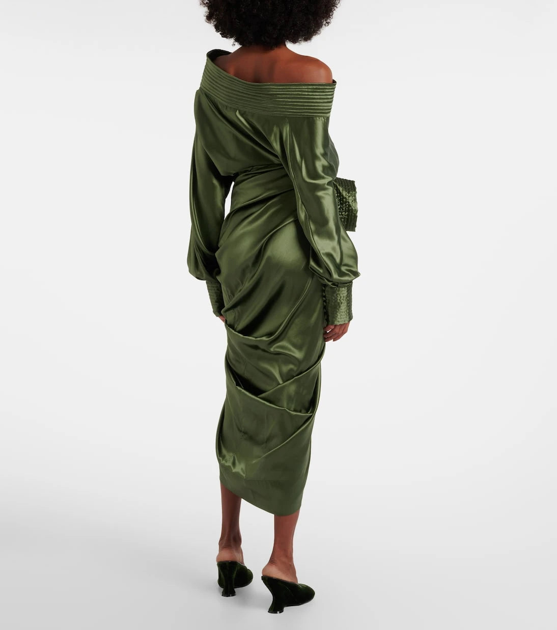 Dries Van Noten - Gathered silk-blend satin midi skirt