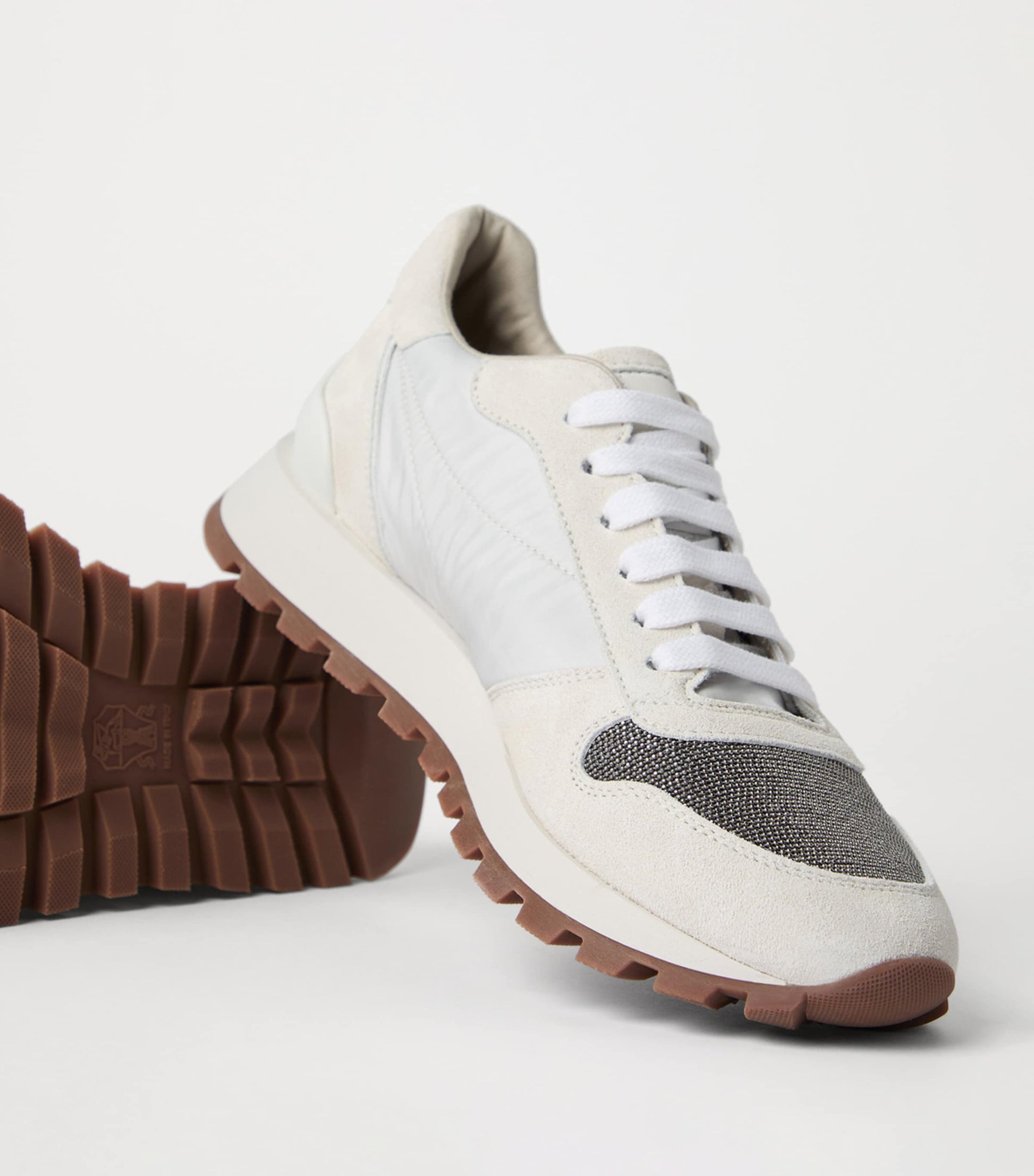 Brunello Cucinelli White Suede Technical Running Sneakers