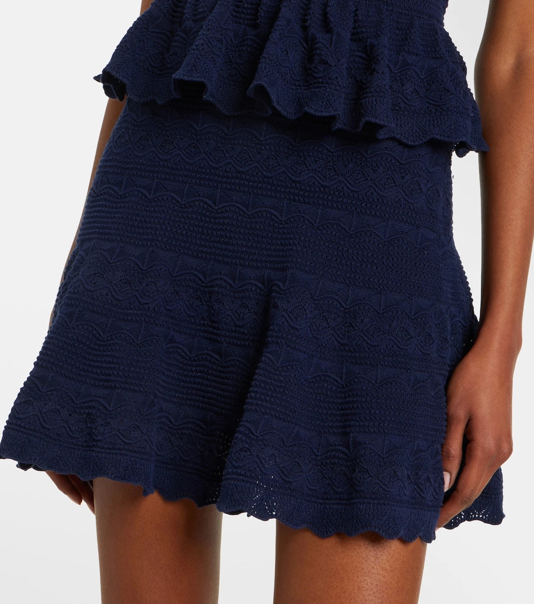 Self-Portrait - Peplum pointelle cotton-blend minidress