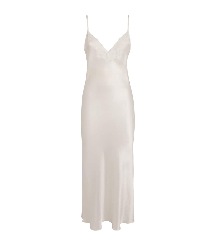 Gilda & Pearl Ivory Silk Lace-Trim In My Boudoir Long Nightdress