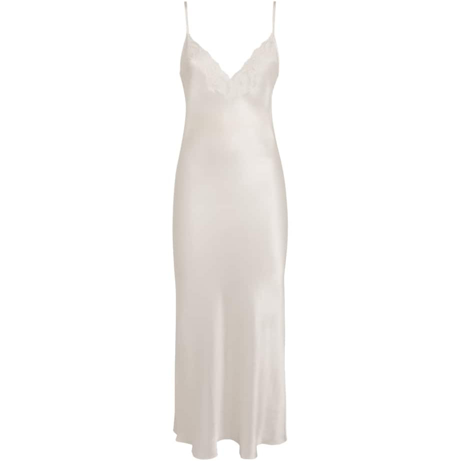 Gilda & Pearl Ivory Silk Lace-Trim In My Boudoir Long Nightdress