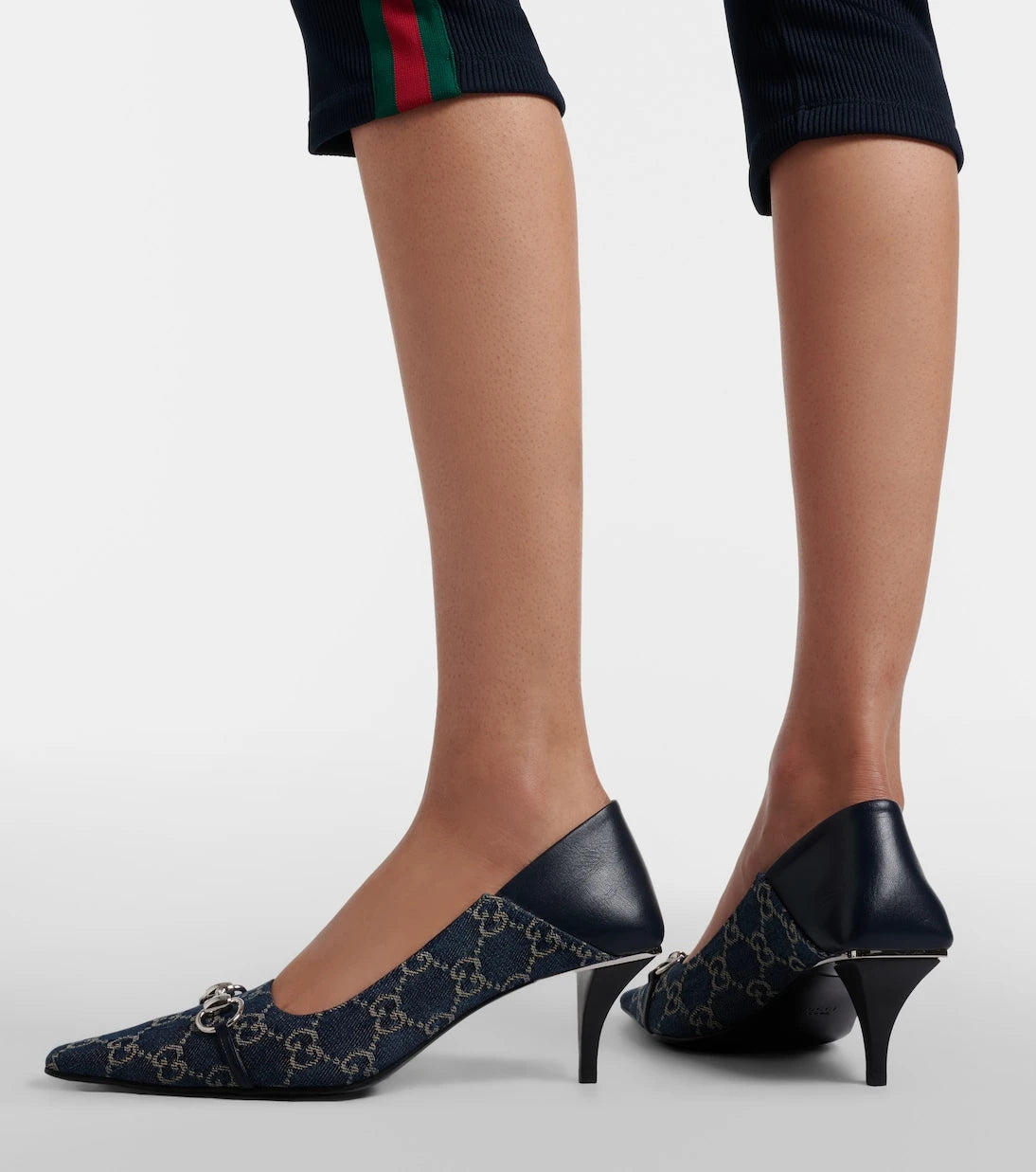 Gucci - Vittoria leather-trimmed denim pumps