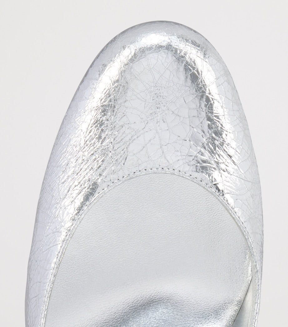 Christian Louboutin Silver Miss Sab Crinkled Calf Leather Pumps 85