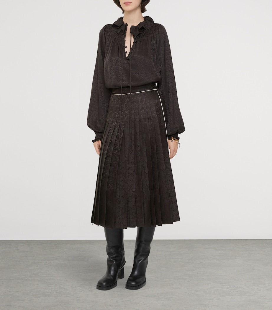 Burberry Silk Sunflower Pleated Midi Skirt