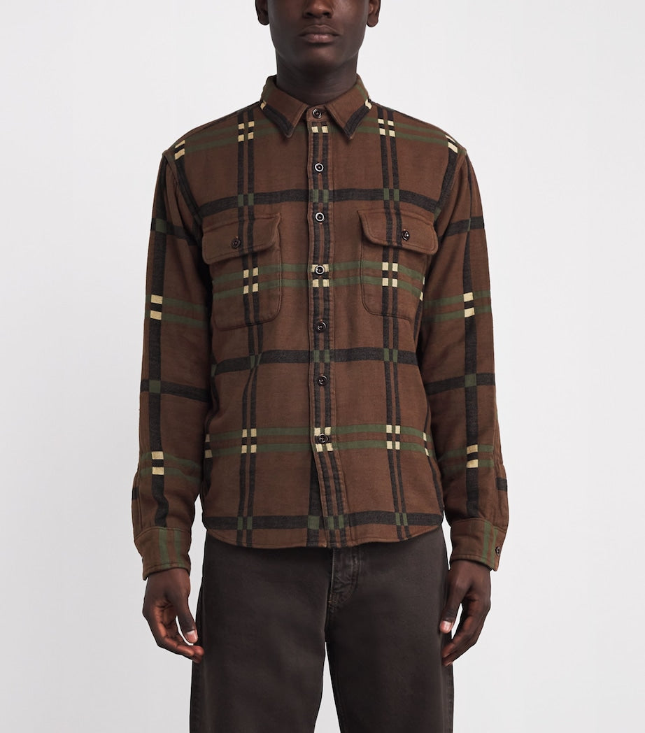 Green Cotton Flannel Utility Shirt