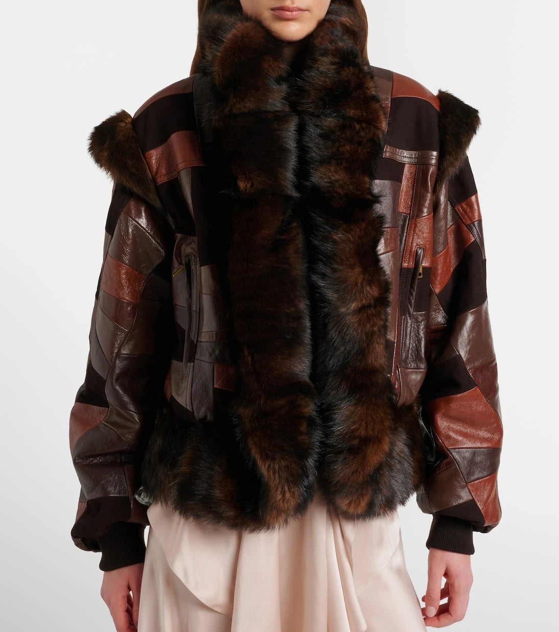 Chloé - Shearling-trimmed leather bomber jacket