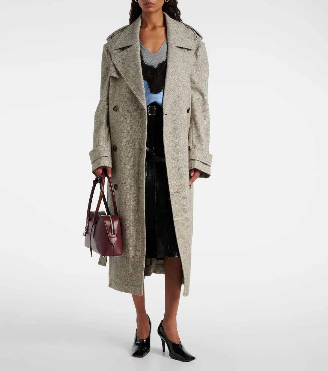 Stella McCartney - Herringbone wool and silk trench coat