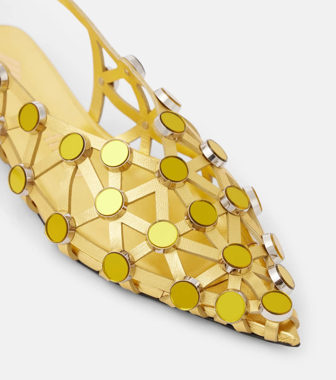 The Attico - Grid metallic leather slingback flats