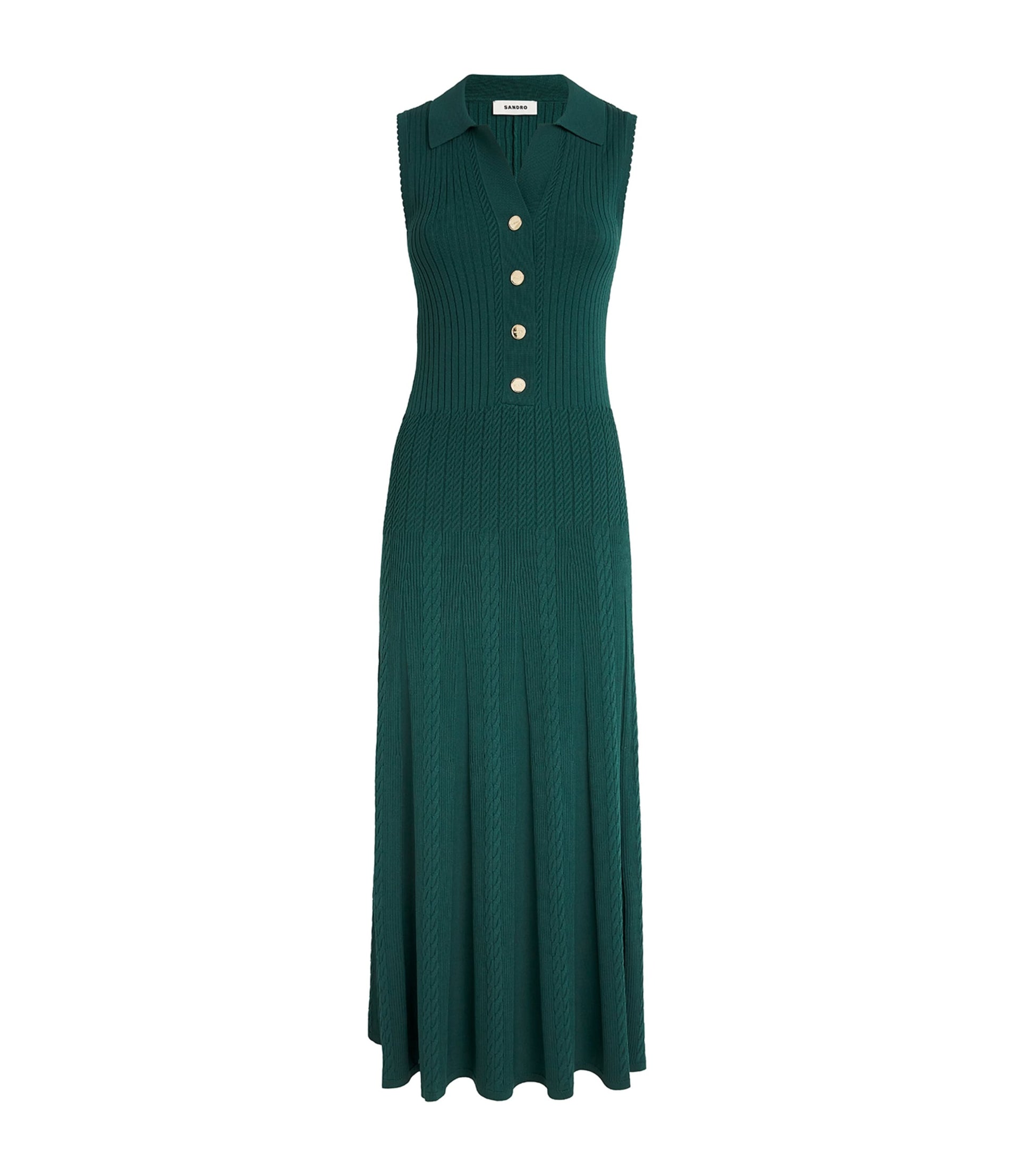 Sandro Paris Green Cable Knit Polo Maxi Dress