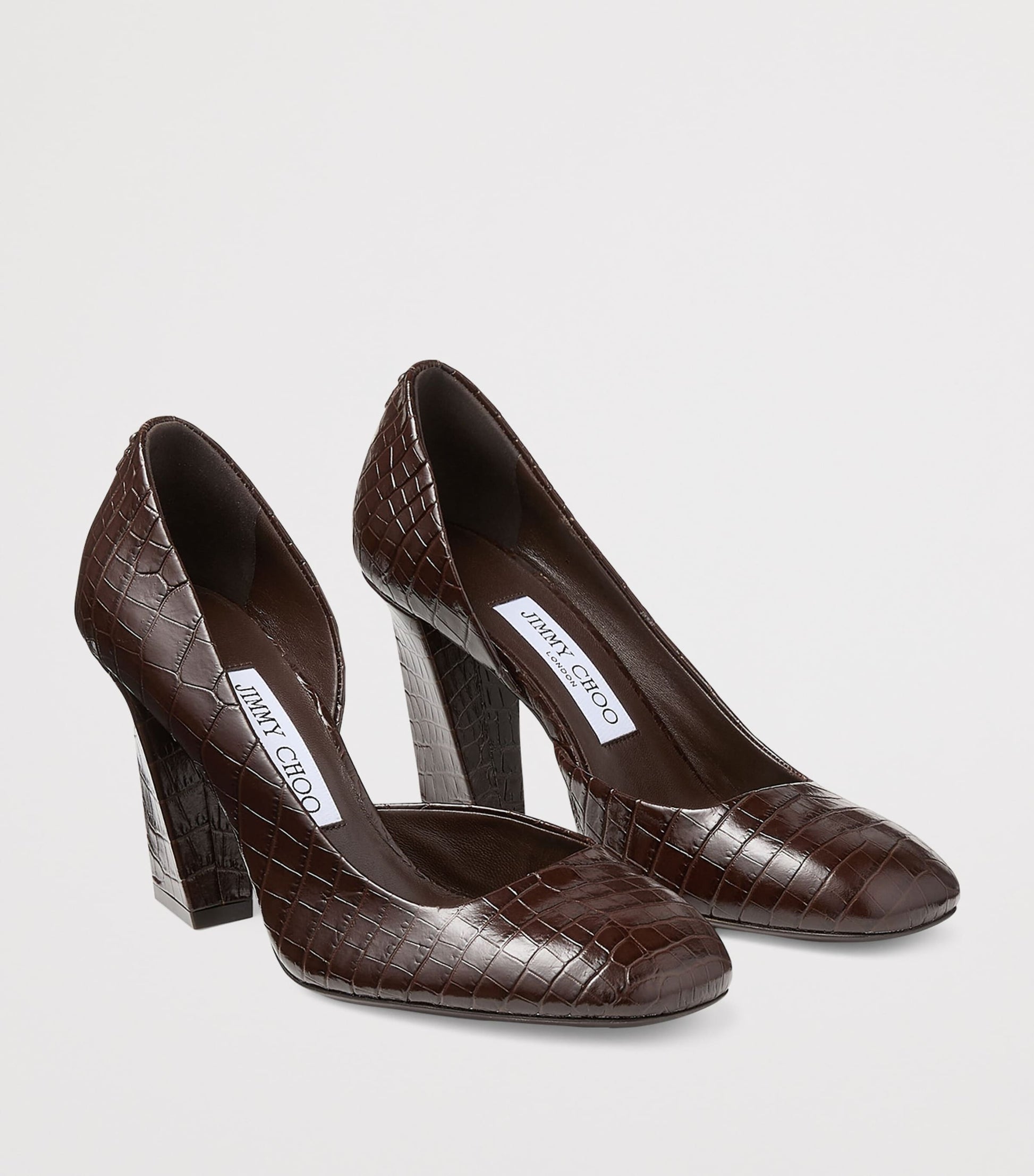 Brown Farren 85 Leather Croc-Embossed Pumps