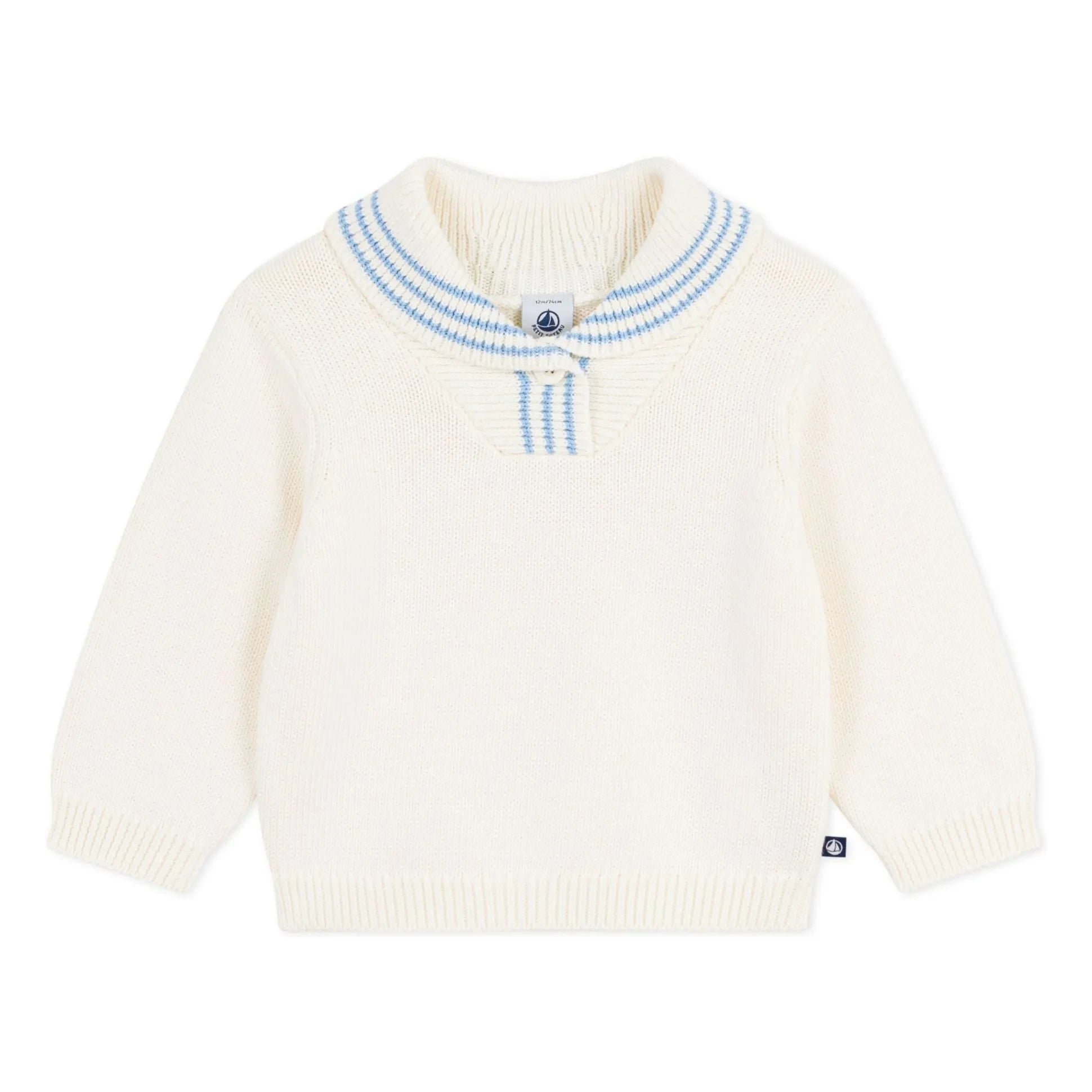 Petit Bateau - Organic Cotton Shawl Collar Sweater | Ecru