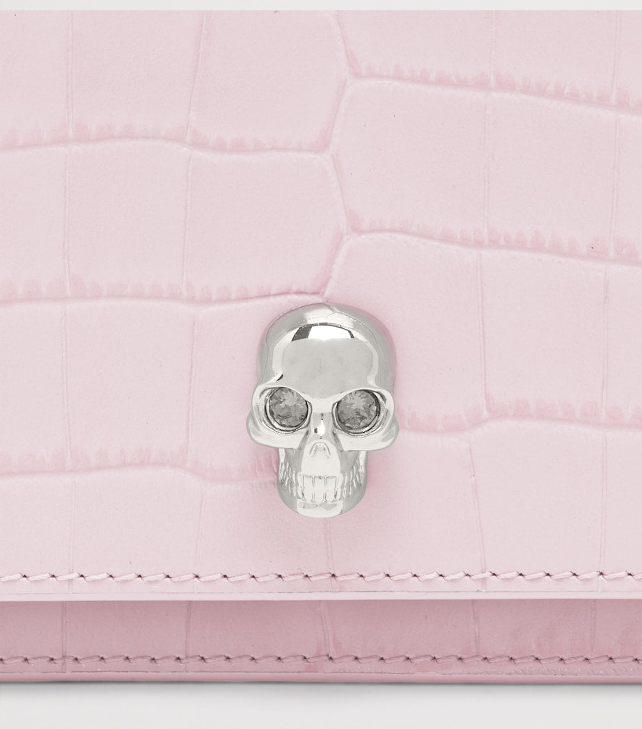 Small Croc-Embossed Skull Cross-Body Bag