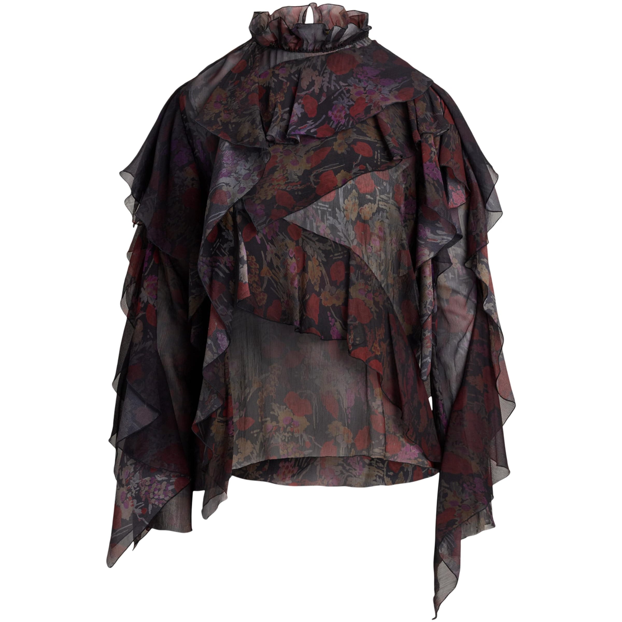 Silk Chiffon Ruffle-Trim Ilene Blouse