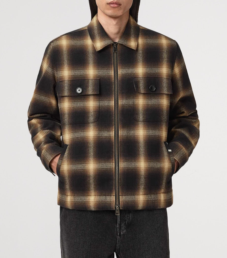 AllSaints Brown Organic Cotton Check Mathers Jacket