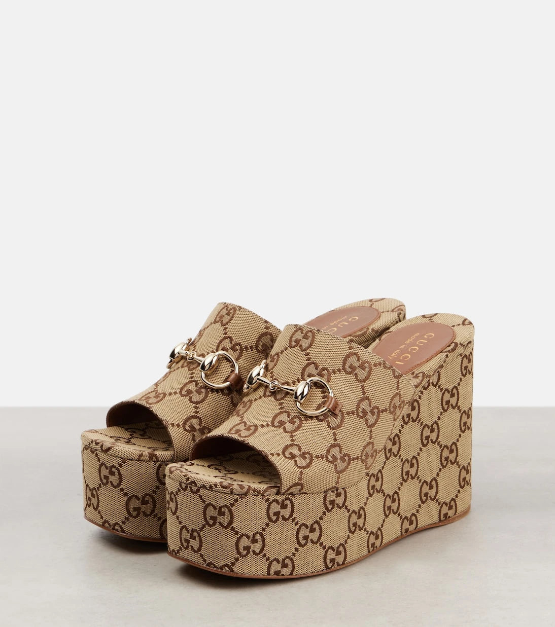 Gucci - Horsebit GG Canvas wedge mules