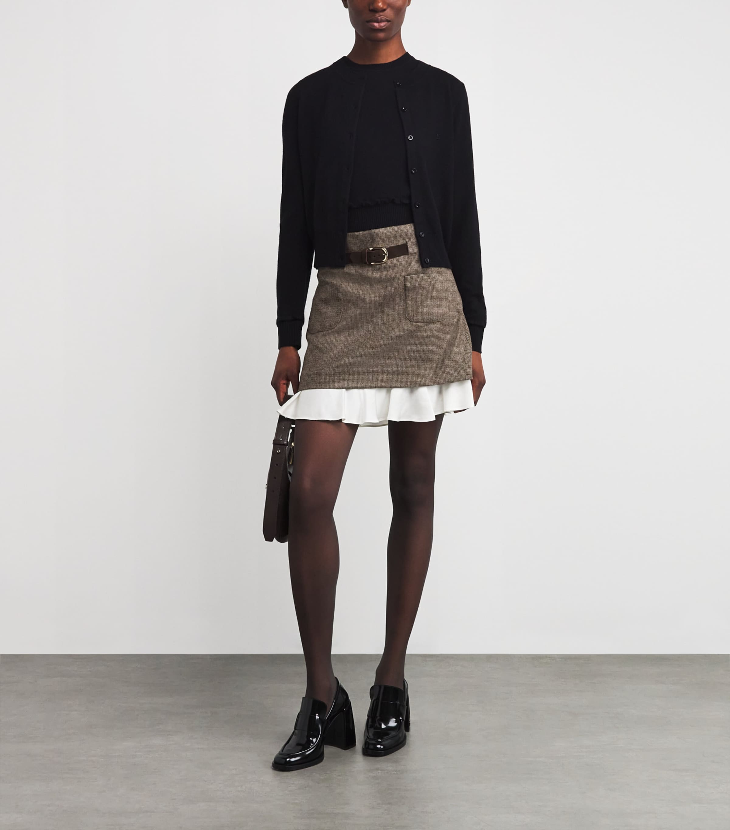 Brown Wool-Blend Belted Mini Skirt
