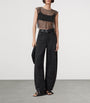 Mesh Embellished Calytrix Crop Top BLACK
