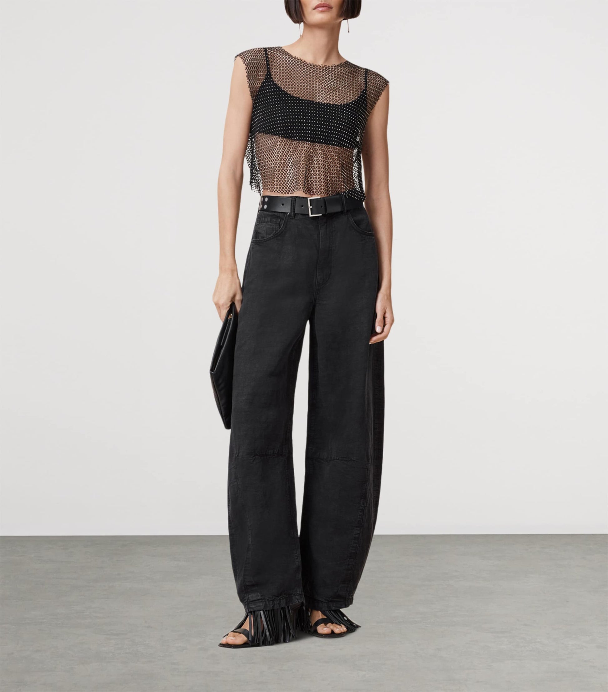 Mesh Embellished Calytrix Crop Top BLACK