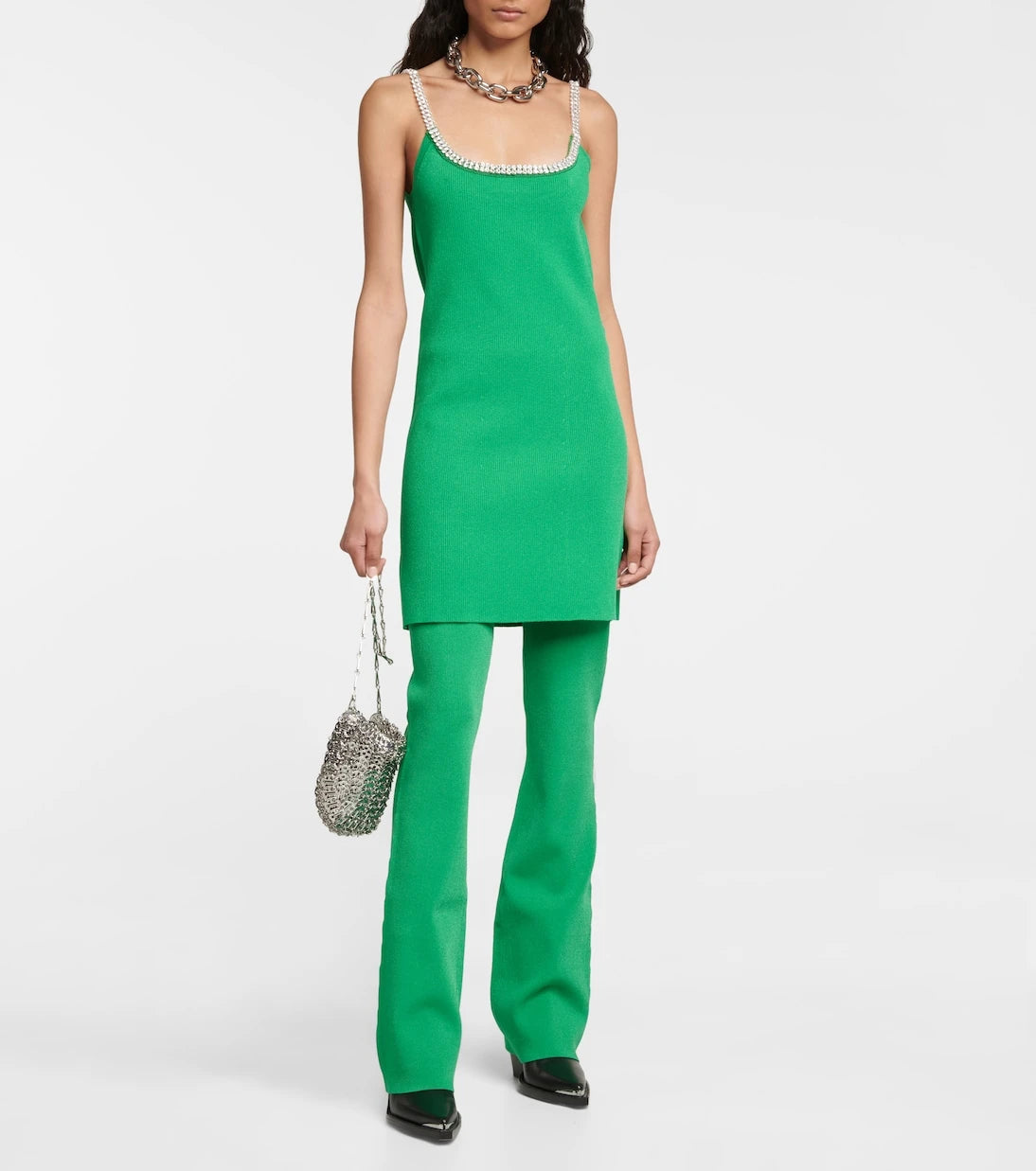Rabanne - Embellished ribbed-knit flared pants